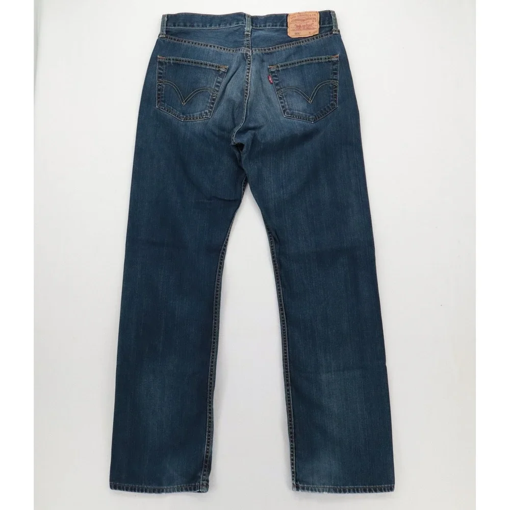 Levis 501 Original Fit Mens Jeans 34x34 Dark Blue Denim Button Fly Straight Leg